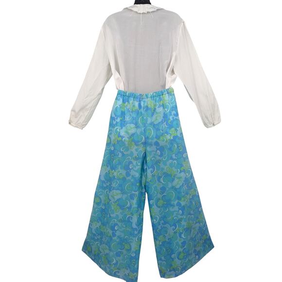 Vintage 1960's Acetate Chiffon Lined PSYCHEDELIC PALAZZO PANTS Mod Swirly Clouds - Picture 6 of 10